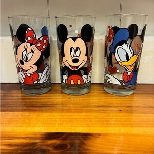 Vintage Disney Minnie, Mickey, and Donald Glass Trio 12 oz set of three.